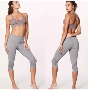 Leggings donna Lululemon Awakening Crop Taryn Toomey collezione taglia 8 grigio ghiaccio - Foto 1 di 5