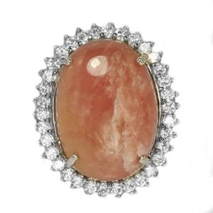 925 STERLING SILVER PINK RED RUBY OVAL CABACHON & WHITE CZ RING SIZE 9.25 - Picture 1 of 8