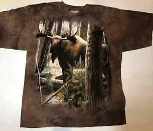 The Mountain Moose Forest Antlers Elk Deer Animal Brown Cotton Shirt M-L - Picture 1 of 5
