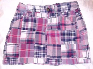 Old Navy Gr. 12 Mädchen karierter kurzer Rock verstellbare Taille rosa blau lila weiß - Bild 1 von 7