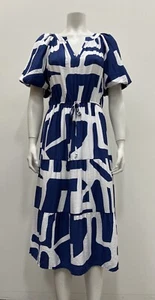 Mlle Gabrielle Womens printed midi short balloon sleeve notch neck Dress - Picture 1 of 1