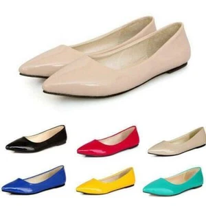 New Womens Ballet Flats Point Toe Pumps Ladies Slip On Casual Shoes Plus Size - Picture 1 of 18