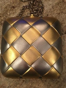 Vintage Carolyne Barton Metal Gold & Silver Square Evening Bag retro prom - Picture 1 of 5