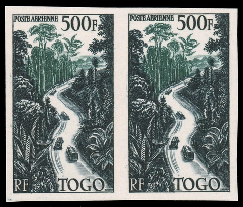 TOGO 1954 500fr HIGHWAY AIR POST - IMPERF PAIR - MNH #C20var. Maury PA #23 nd CV Cover
