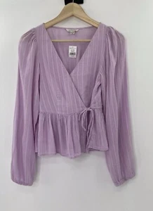 NWT American Eagle Cropped Lavender Puff Slv V-Neck Faux Wrap Boho Cottage Sz XS - Picture 1 of 10