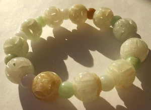 Carved Jade Bead Stretch Bracelet - Picture 1 of 3