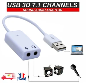 USB Carte Son Adaptateur Virtuel 7.1 3D Externe Jack 3.5mm Ecouteur Microphone - Picture 1 of 5