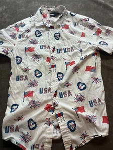Mad Engine Patriotic Flag Men’s Small Button-Down Short-Sleeve Shirt - Picture 1 of 4