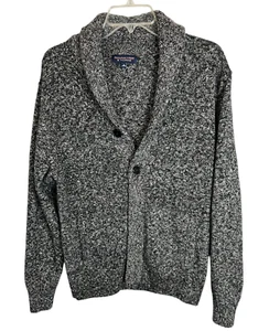 Men's Black Shawl Collar Cardigan Sweater Size M Grandpa Sweater Academia - Picture 1 of 9