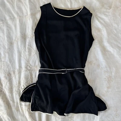 Antiguo vestido eduardiano de algodón negro y crema traje de baño traje de baño vintage Foto 1 de 4