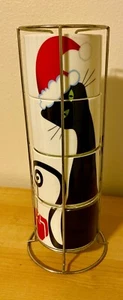 Christmas Black Cat Puzzle Coffee Mugs Tea Cups Stackable Set of 4 With Stand - Picture 1 of 10