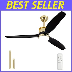 Chic 52-Inch Black Gold Ceiling Fan with Light - Quiet DC Motor & Memory Control - Picture 1 of 11