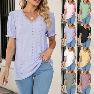 Casual T-shirt Slight Elasticity Socket Closure Solid Pattern Streetwear - Picture 1 of 32