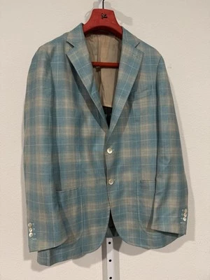 Isaia Soft Summer Delain Dustin Silk Blue Plaid Jacket 42R / 52R Recent $5995 - Image 1 of 4