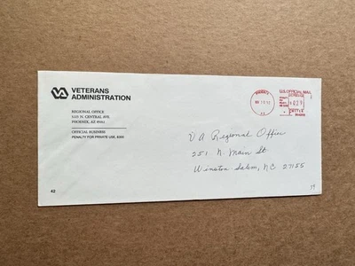 US Military Meter Cover(39) +1992 VA Office AZ to VA Office NC +Official OO-C4 - Image 1 of 2