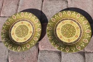 222 Fifth Kashmir Green 9 1/8 " Salad Plates Set of 2 - Picture 1 of 5