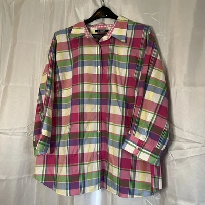 Camisa a Cuadros con Botones Plus 3x Chaps para Mujer Sin Plancha Manga 3/4 100 Algodón Usada en Excelente Condición Foto 1 de 4