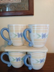 Pfaltzgraff Summer Breeze Design Blue Handles Mugs Set of 4 - Picture 1 of 4