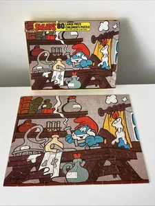 Rompecabezas infantil vintage de los Pitufos pieza grande 80 piezas 1979 **COMPLETO** - Imagen 1 de 8