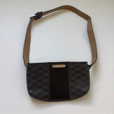 Michael Kors NWOT Black gray belt Bag Fanny pack MK zipper adjustable size L/XL - Image 1 of 4