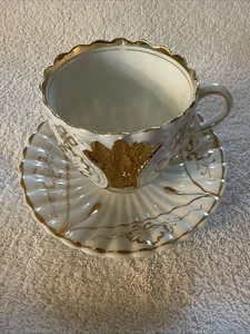 Antique Raised Ruffle Heavy Gold Demitasse Cup & Saucer Made In Germany - Picture 1 of 14