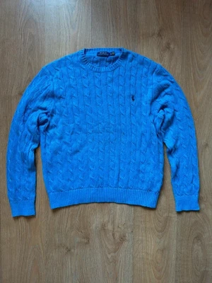 Polo Ralph Lauren 100% Cotton Cable Knit Crewneck Sweater Baby Blue Mens Size XL - Image 1 of 4