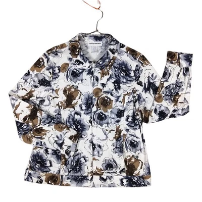 Blazer Cathy Daniels Talla Mediana Gris Marrón Estampado Floral Cremallera Completa  Foto 1 de 4