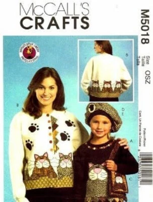 McCall's Sewing Pattern M5018 Misses Girls Kitty Appliques Beret Purse Pin OS UC - Image 1 of 4
