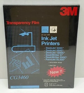 Película de transparencia 3M CG3460 para impresoras de inyección de tinta ~ 50 hojas ~ 8.5"" X 11"" NUEVA SELLADA - Imagen 1 de 6