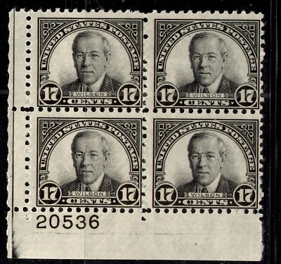 UNITED STATES SCOTT 697 WOODROW WILSON PLATE BLOCK OF 4 MNH - Image 1 of 2