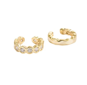 2Pcs Women Gold Plated CZ Ear Cuff Earrings No Piercing Clip On Ear I79 - Picture 1 of 6