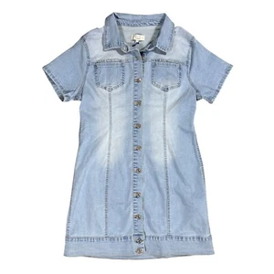 Love Tree Denim Dress Button Down Short Sleeve Casual Light Wash - Picture 1 of 3