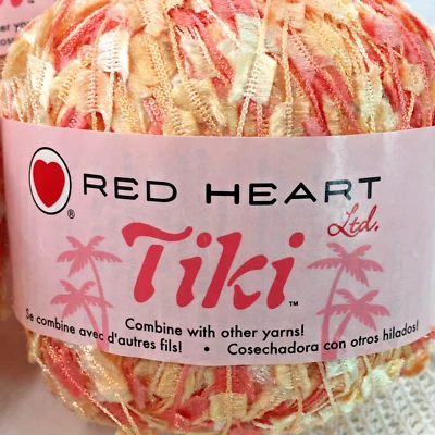 Red Heart Tiki Yarn Novelty Butterfly Flag Single Component Eyelash Slub - Peach - Image 1 of 4