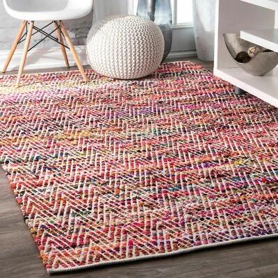 nuLOOM Hand Made Contemporary Cotton Blend Area Rug in Red, Orange, Yellow Multi