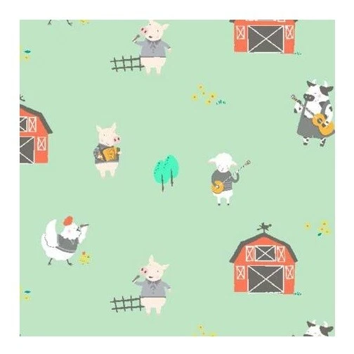 Nursery Baby Fabric - Stay Tuned Music Farm Animal Green  - Michael Miller YARD - Image 1 of 1