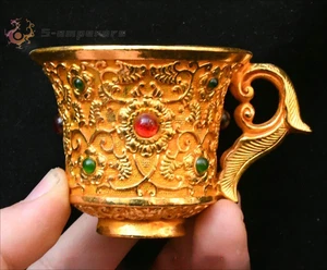3,1 Zoll alte Dynastie Bronze vergoldete Intarsien Edelsteine Palast trinken Weinglas Tasse - Bild 1 von 7