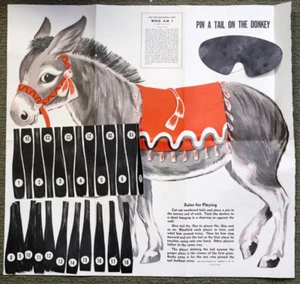 Vintage Pin-the-Tail-on-the Donkey Birthday Game Original Party Time Canada AB - Picture 1 of 7
