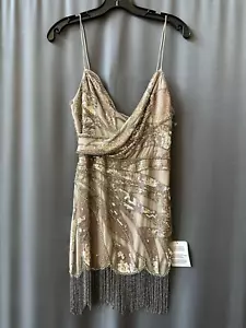 ASOS DESIGN embellished wrap mini dress with fringe beaded hem ,blush,sz 6, New - Picture 1 of 7