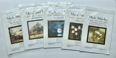 Lote de 5 patrones de punto de cruz Mystic Stitch Inc. sombra de luna, tulipanes, árboles, ++ Foto 1 de 4