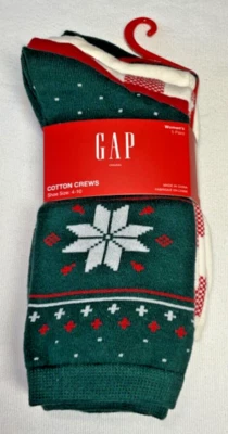 GAP MUJER Calcetines (5) ALGODÓN CREW COPO DE NIEVE RAYAS CUADROS ROJO ZAPATO TALLA 4-10 NUEVO EN PAQUETE Foto 1 de 3