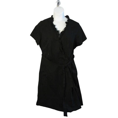 Lane Bryant 28 28W Black Belted Wrap Dress Stretch - Image 1 of 3