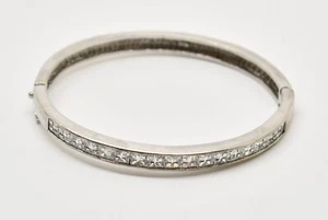 Sterling Silver CZ Stone Latch Bangle Bracelet 6.5"#FMY573 - Picture 1 of 3