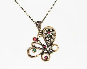 Damen Halskette Kette Anhänger Schmetterling Kristall Vintage bunt Zirkonia NEU - Bild 1 von 4