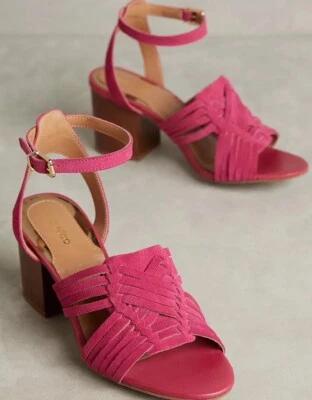 Anthropologie Klub Nico 女式麂皮绒露趾踝带高跟鞋粉色 36 码 — 第 1/4 张图片