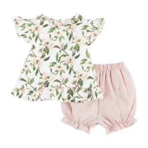 Mud Pie Fresh Picked Magnolia Pink Seersucker Short Set 12-18M 24M/2T-3T 4T-5T - Picture 1 of 1