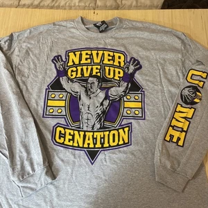 WWE John Cena Never Give Up Cenation 3X Gray Long Sleeve T-Shirt Double-Side NOS - Picture 1 of 9