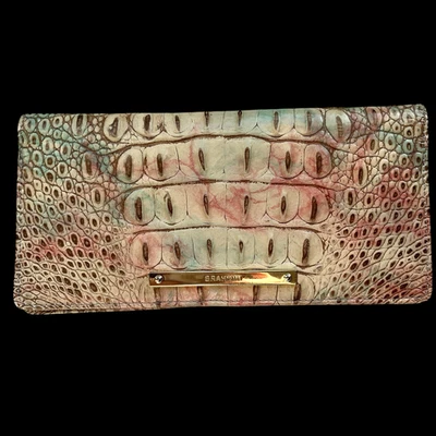 Brahmin Ady Atlas Melbourne Croc Embossed Leather Wallet Slim Bifold Snap Flat - Image 1 of 4