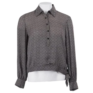 Blusa manga larga DANA BUCHMAN de seda 6 Petite negra con estampado geométrico para mujer - Imagen 1 de 8