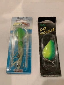 1 Vintage Acme K-O Wobbler 3/4 oz. two Tone Green In Original Package - Picture 1 of 6