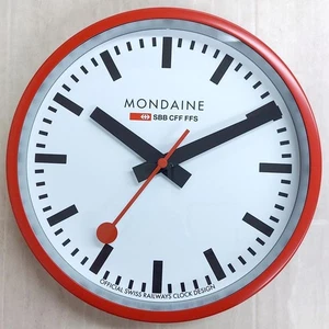Mondaine Wall Clock Red White Diameter 25cm A990.CLOCK.11SBC Box Damaged NEW - Picture 1 of 5